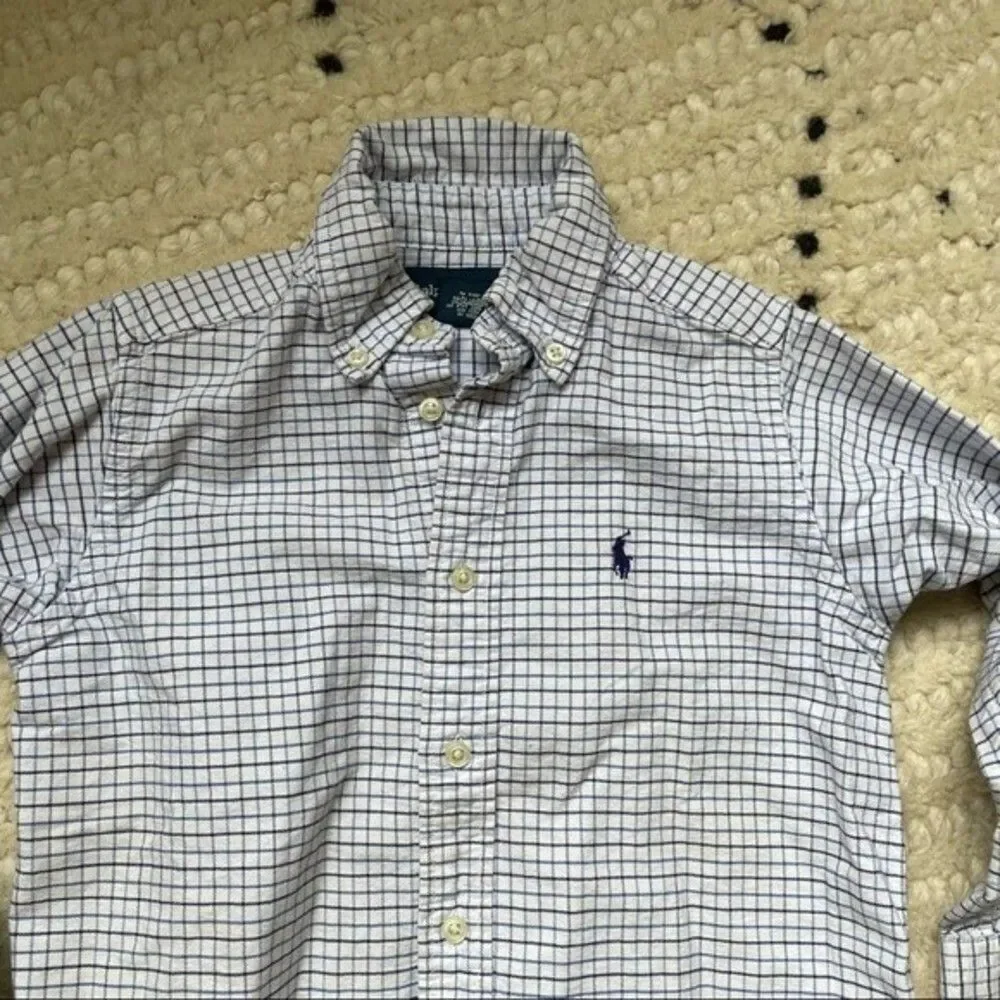 Ralph Lauren button down boys 4T blue/white plaid button down